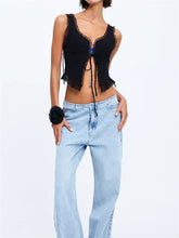 Lace Front Tie-up Fairy Grunge Spaghetti Strap Camisole Cute Mini Vest Streetwear Crop Tops
